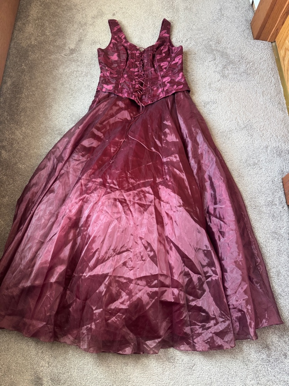 Rebecca Burgundy Formal Dress SIZE L Corset Lace Bodice Skirt Prom Ball Gown